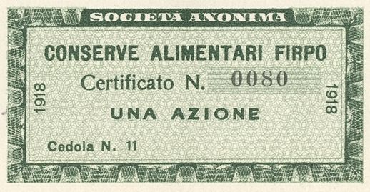 Conserve alimentari Firpo SA, certificati azionari al portatore- - dettaglio a