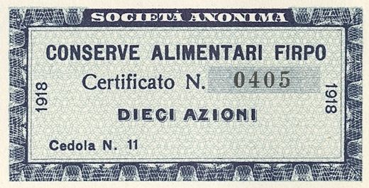 Conserve alimentari Firpo SA, certificati azionari al portatore- - dettaglio b