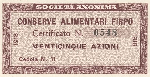 Conserve alimentari Firpo SA, certificati azionari al portatore- - dettaglio c