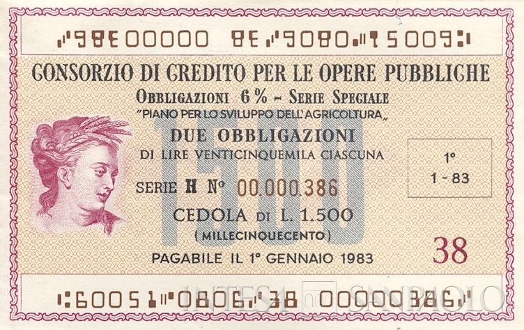 Consorzio di Credito per le Opere Pubbliche, certificati obbligazionari al portatore - dettaglio a