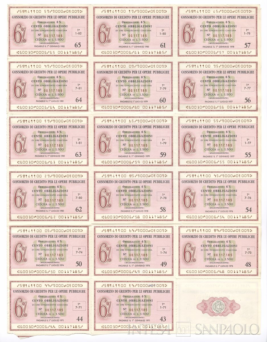 Consorzio di Credito per le Opere Pubbliche, certificati obbligazionari al portatore - recto b