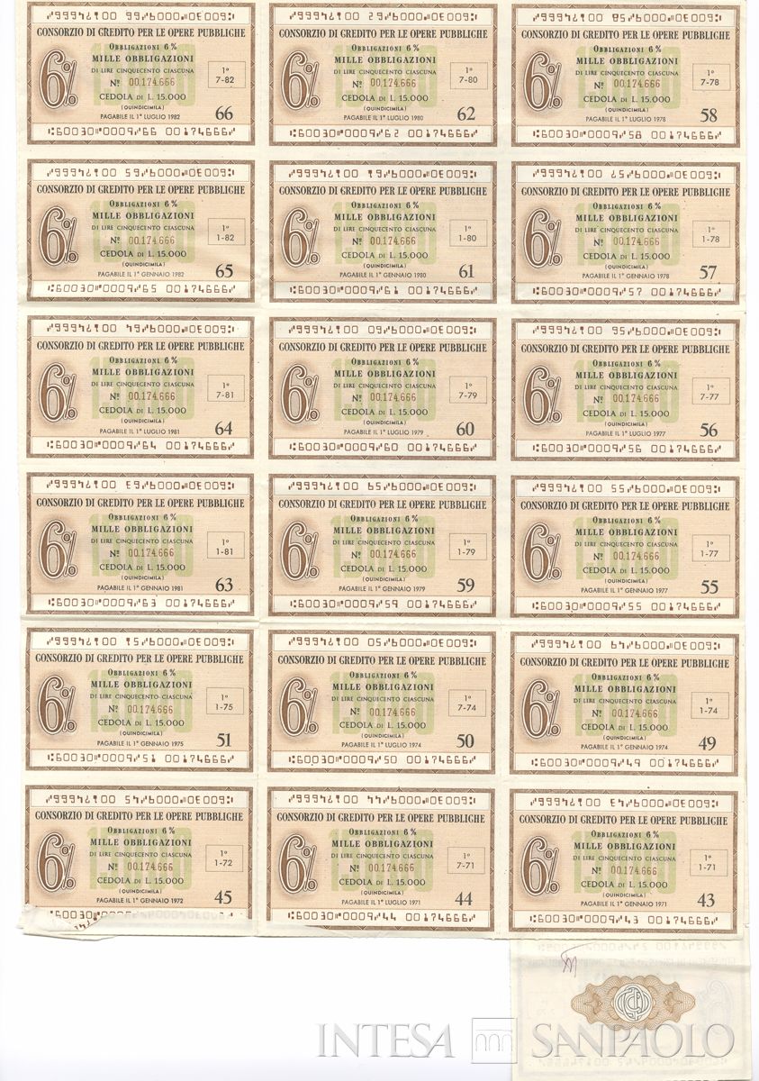 Consorzio di Credito per le Opere Pubbliche, certificati obbligazionari al portatore - recto c