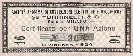 Costruzioni elettriche e meccaniche (già Turrinelli & C.) SA, certificati azionari al portatore - dettaglio a