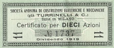 Costruzioni elettriche e meccaniche (già Turrinelli & C.) SA, certificati azionari al portatore - dettaglio b