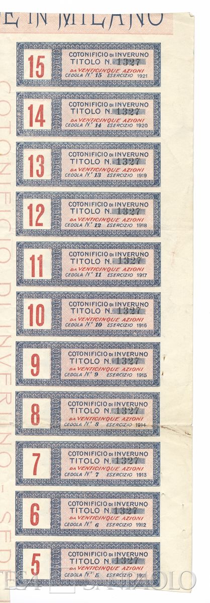 Cotonificio di Inveruno SA, certificati azionari al portatore - recto
