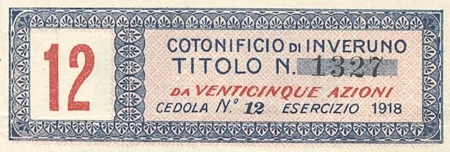 Cotonificio di Inveruno SA, certificati azionari al portatore - dettaglio