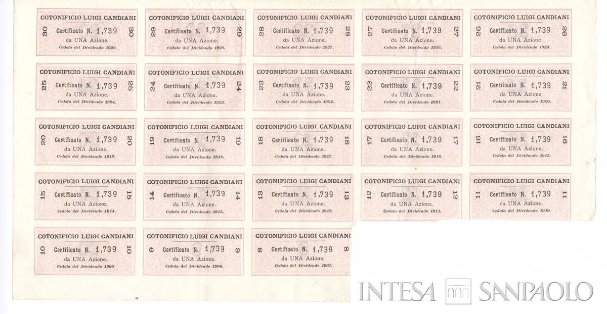 Cotonificio Luigi Candiani SA, certificati azionari al portatore - recto