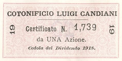 Cotonificio Luigi Candiani SA, certificati azionari al portatore - dettaglio