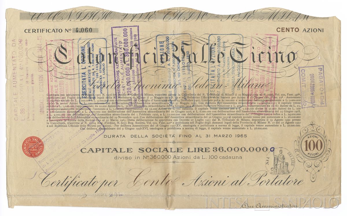 Cotonificio Valle Ticino SA, certificati azionari al portatore - recto b
