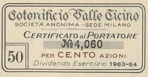 Cotonificio Valle Ticino SA, certificati azionari al portatore - dettaglio b