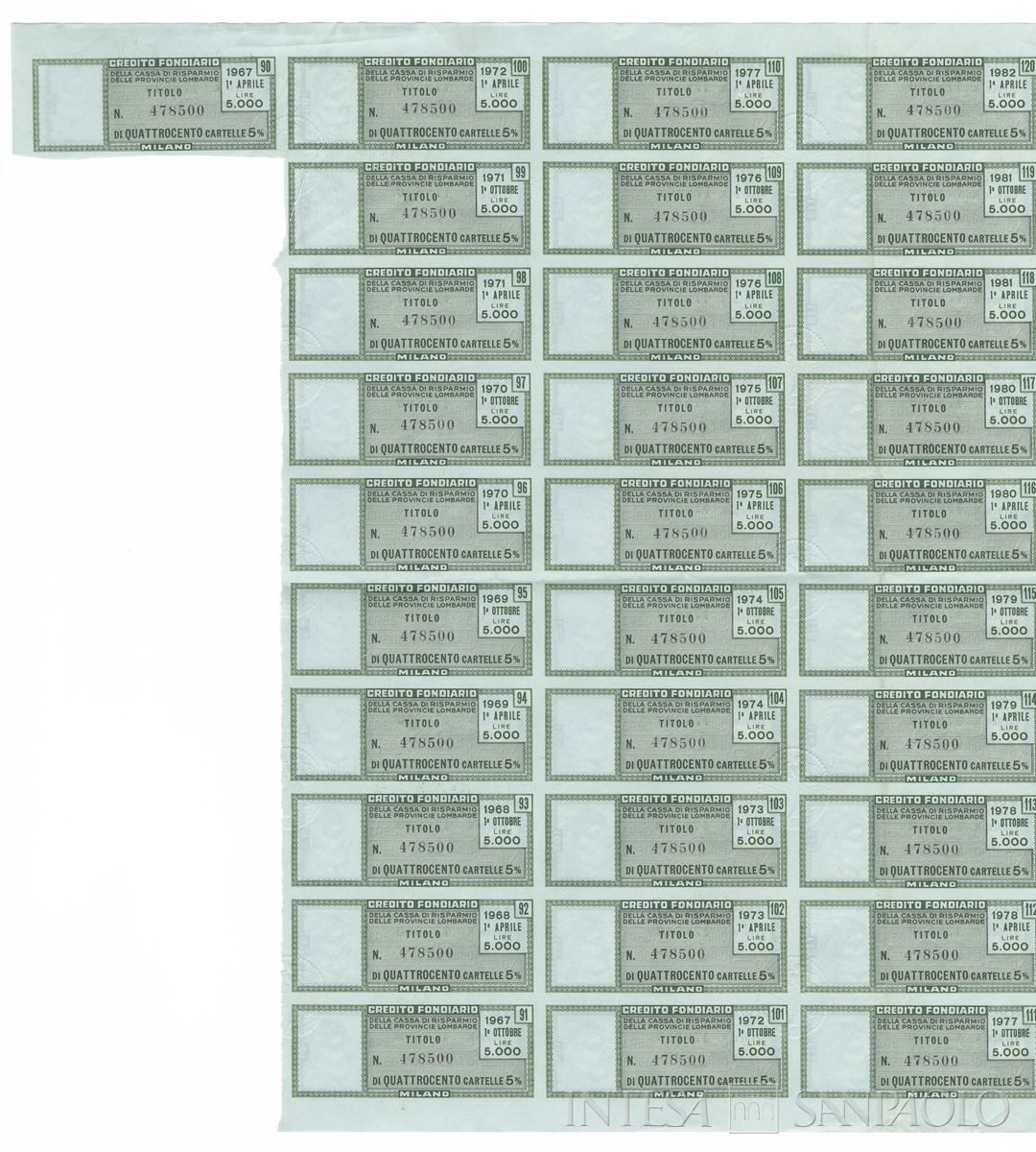 Credito Fondiario della Cariplo, cartelle al portatore - recto a