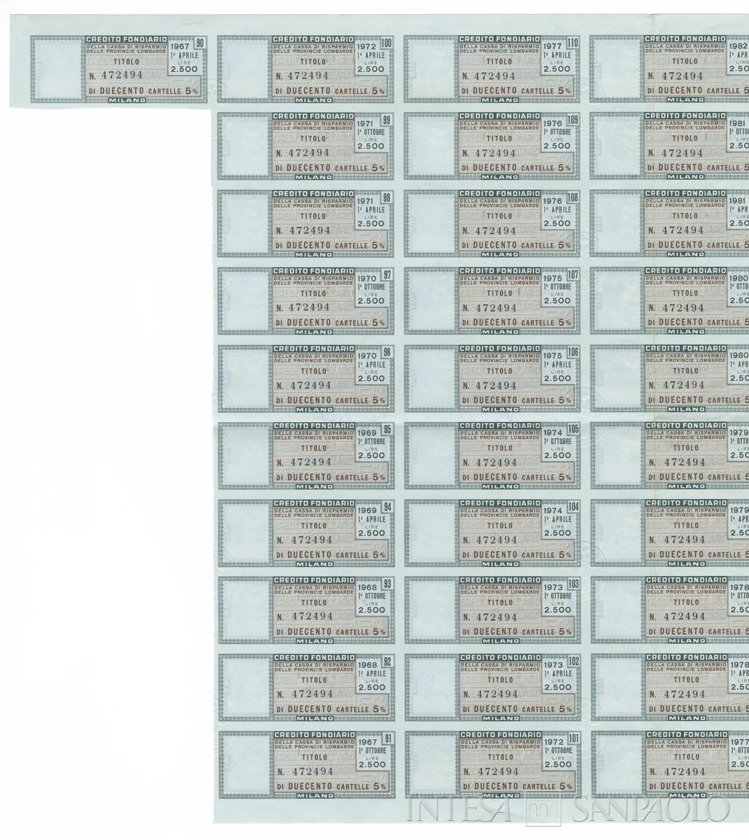 Credito Fondiario della Cariplo, cartelle al portatore - recto b