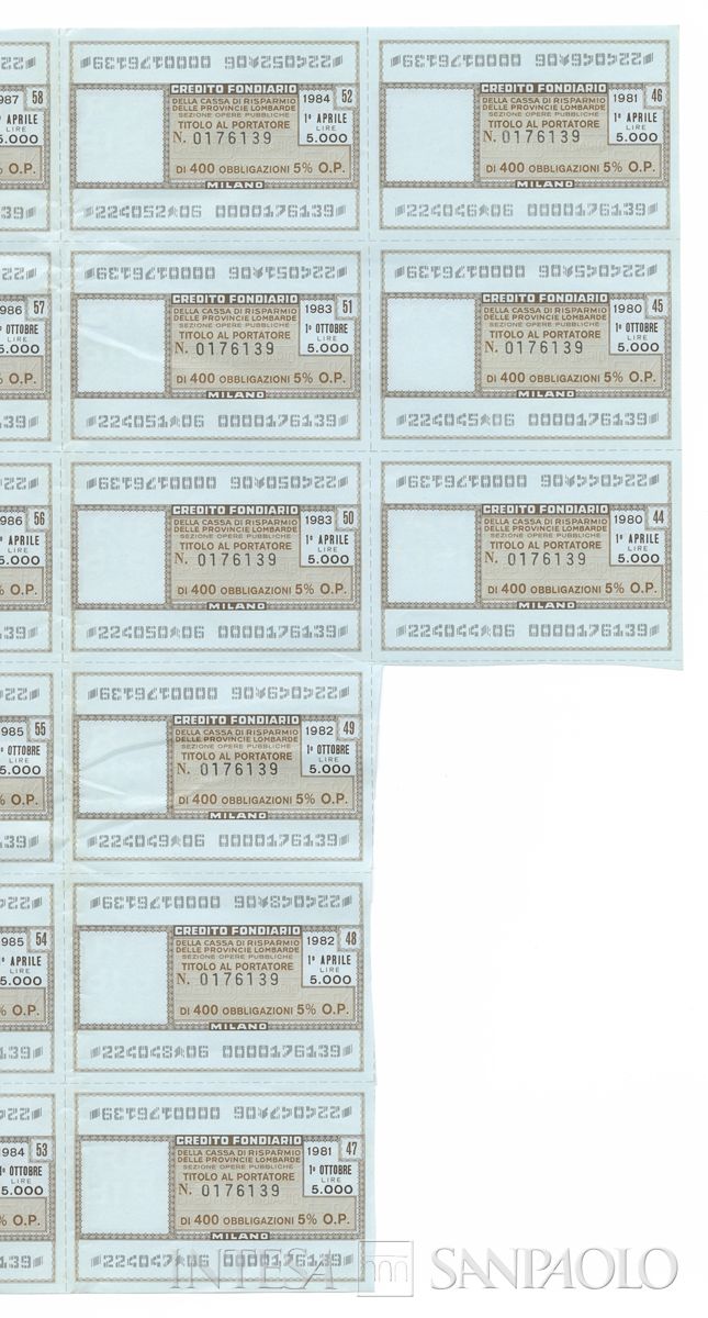 Credito Fondiario della Cariplo - Sezione opere pubbliche, certificati obbligazionari al portatore - recto a