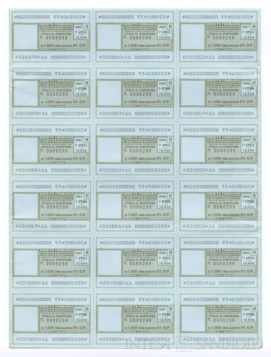Credito Fondiario della Cariplo - Sezione opere pubbliche, certificati obbligazionari al portatore - recto b