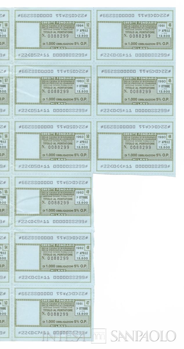 Credito Fondiario della Cariplo - Sezione opere pubbliche, certificati obbligazionari al portatore - recto b