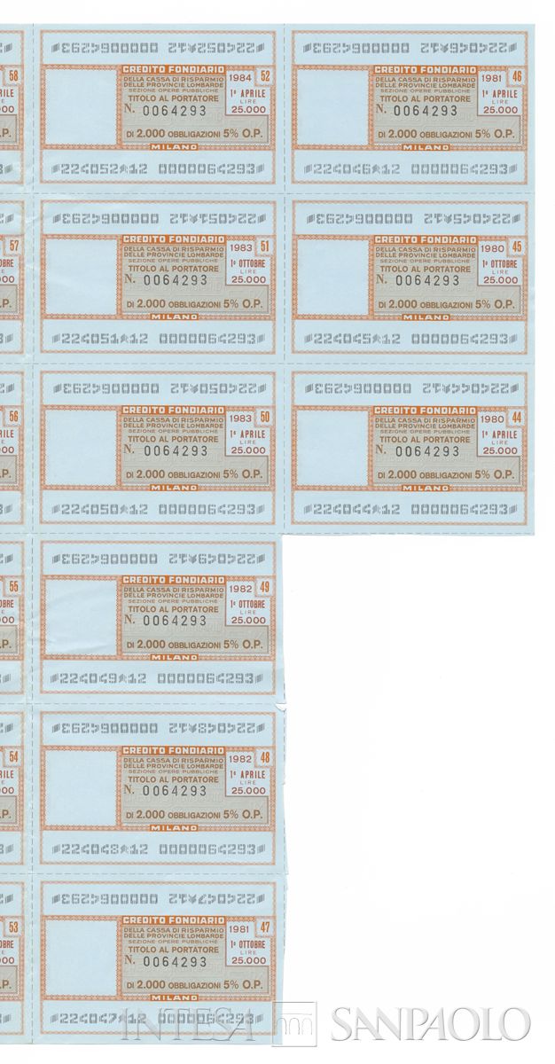 Credito Fondiario della Cariplo - Sezione opere pubbliche, certificati obbligazionari al portatore - recto c