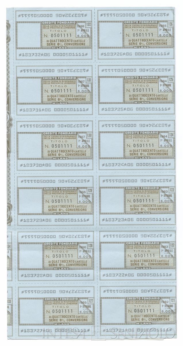 Credito Fondiario della Cariplo, cartelle al portatore - recto a