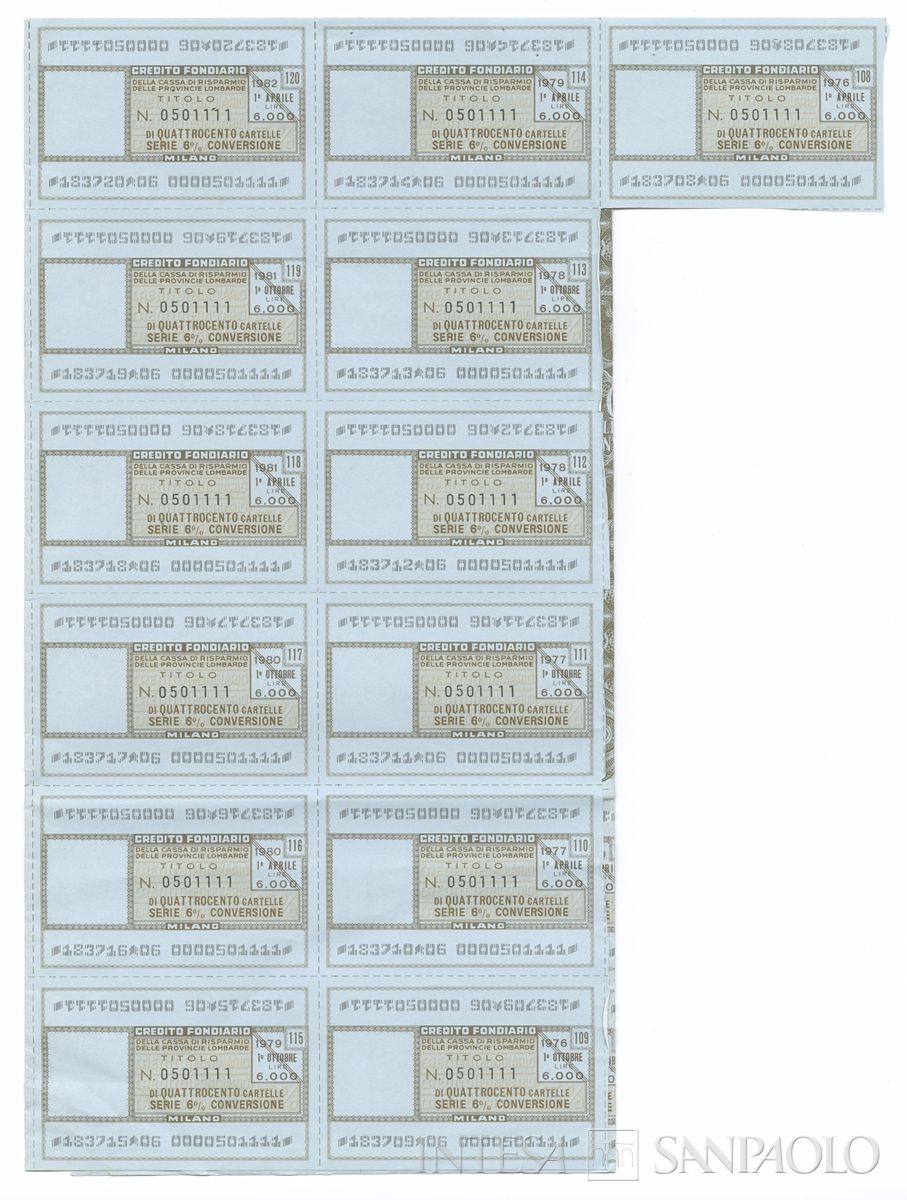Credito Fondiario della Cariplo, cartelle al portatore - recto a