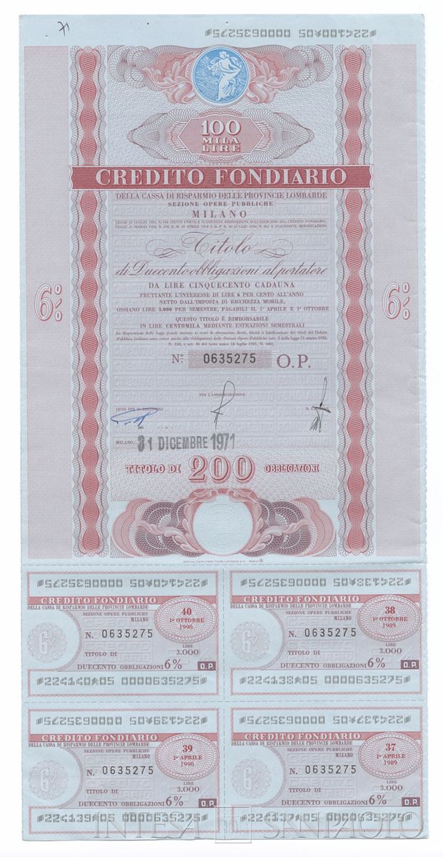 Credito Fondiario della Cariplo, cartelle al portatore - recto b