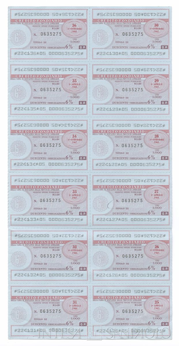 Credito Fondiario della Cariplo, cartelle al portatore - recto b