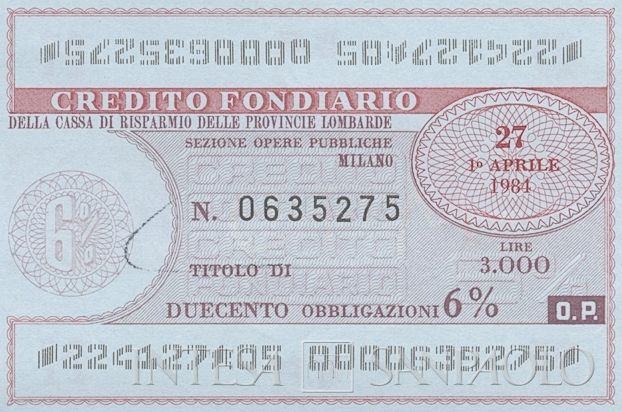 Credito Fondiario della Cariplo, cartelle al portatore - dettaglio b