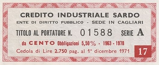 Credito Industriale Sardo (CIS), certificati obbligazionari al portatore - dettaglio a