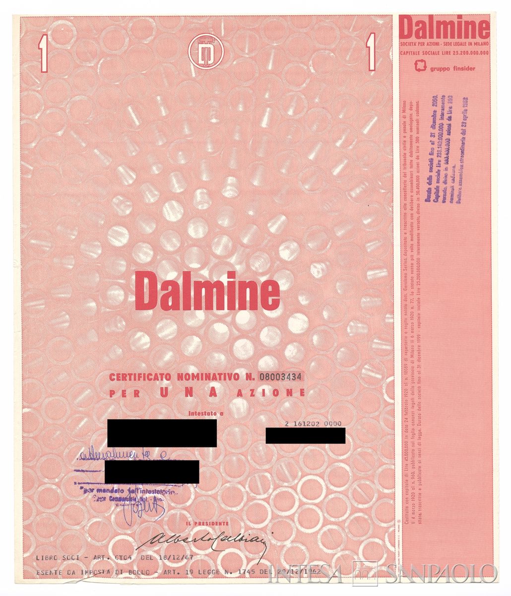 Dalmine SpA, certificato azionario nominativo - recto