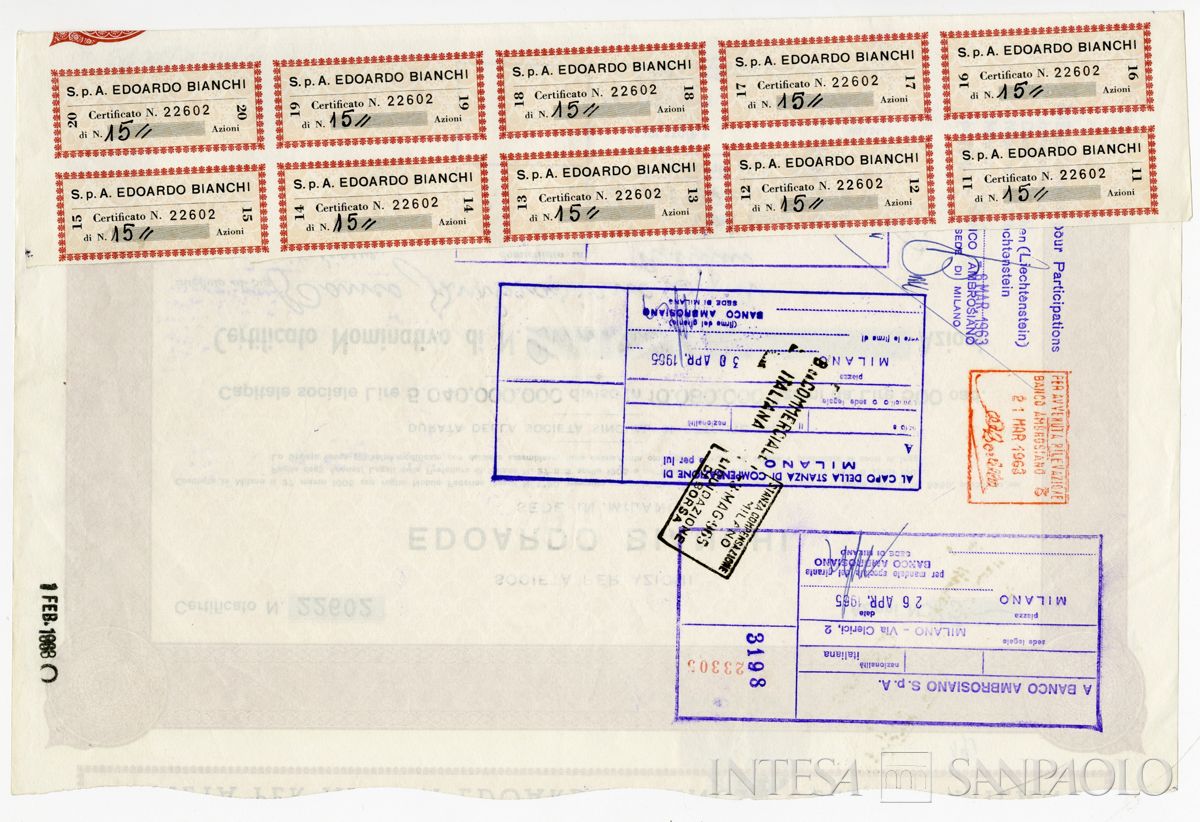 Edoardo Bianchi Fabbrica automobili e velocipedi SpA, certificato azionario nominativo - b