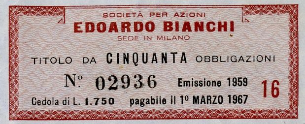 Edoardo Bianchi Fabbrica automobili e velocipedi SpA, certificato obbligazionario al portatore - dettaglio