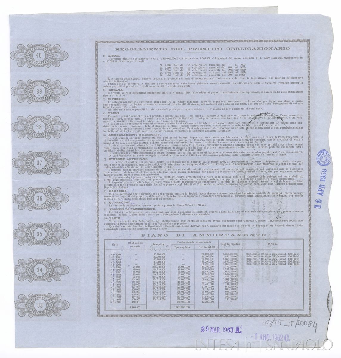 Edoardo Bianchi Fabbrica automobili e velocipedi SpA, certificato obbligazionario al portatore - verso