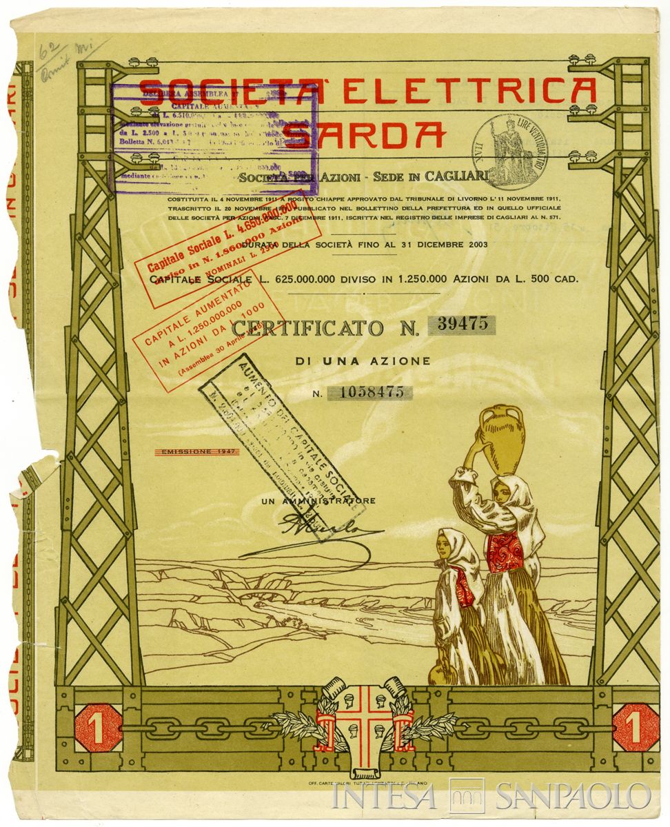 Elettrica Sarda SpA, certificato azionario nominativo