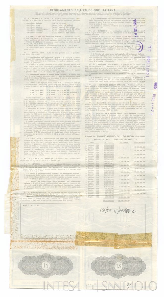 ENEL Ente nazionale per l'energia elettrica, certificati obbligazionari Enel "Europa" al portatore - verso c