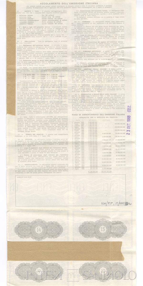 ENEL Ente nazionale per l'energia elettrica, certificati obbligazionari Enel "Europa" al portatore - verso a