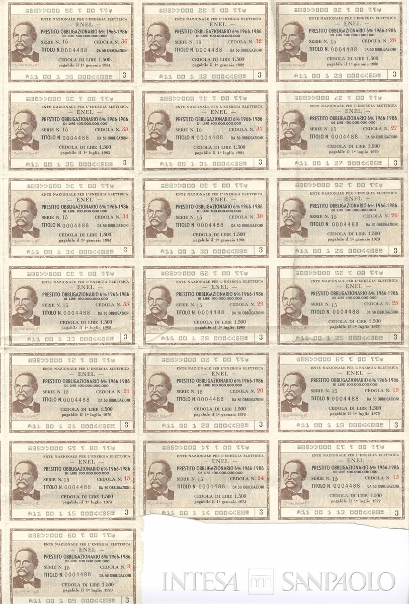 ENEL Ente nazionale per l'energia elettrica, certificati obbligazionari al portatore - recto a