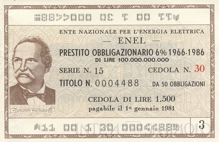 ENEL Ente nazionale per l'energia elettrica, certificati obbligazionari al portatore - dettaglio a