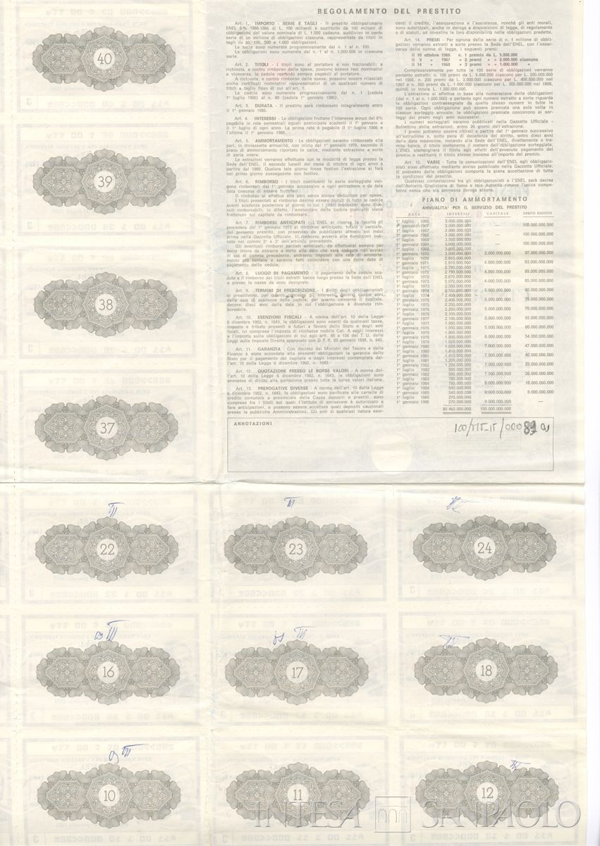ENEL Ente nazionale per l'energia elettrica, certificati obbligazionari al portatore - verso a