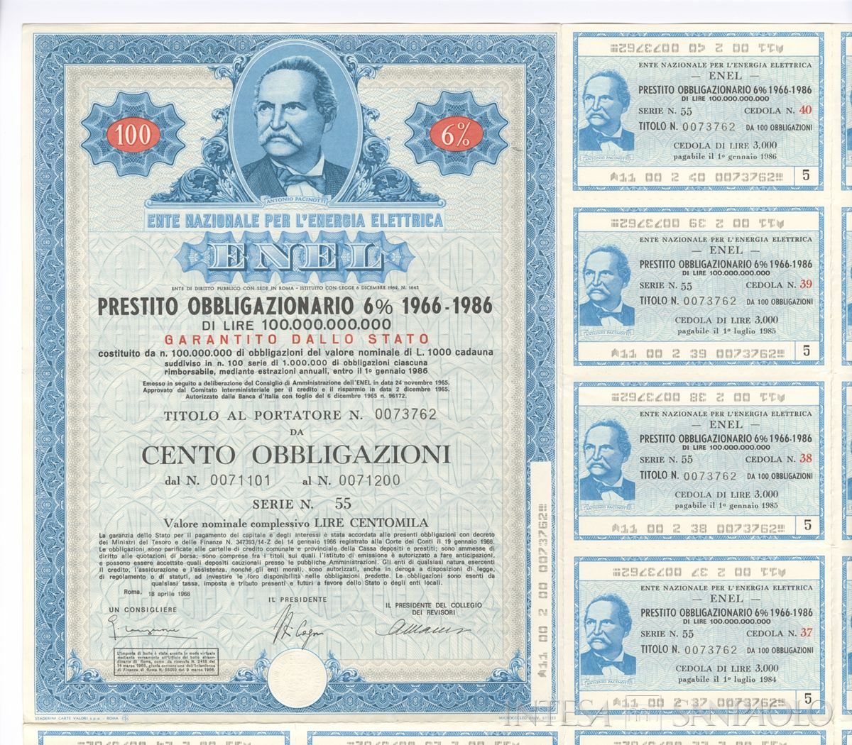 ENEL Ente nazionale per l'energia elettrica, certificati obbligazionari al portatore - recto b