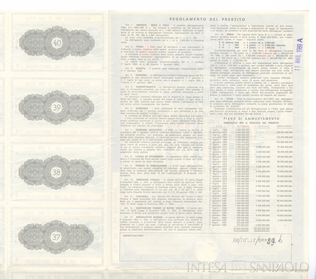 ENEL Ente nazionale per l'energia elettrica, certificati obbligazionari al portatore - verso b