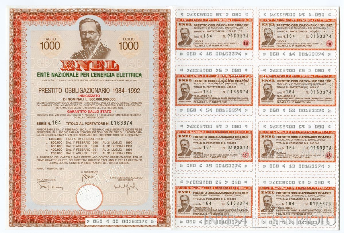 ENEL Ente nazionale per l'energia elettrica, certificati obbligazionari al portatore