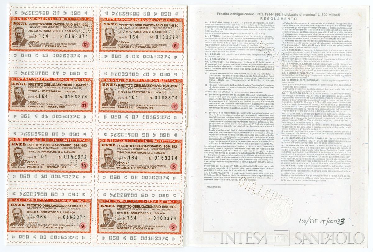 ENEL Ente nazionale per l'energia elettrica, certificati obbligazionari al portatore