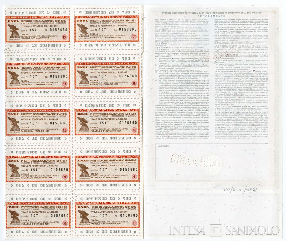 ENEL Ente nazionale per l'energia elettrica, certificati obbligazionari al portatore
