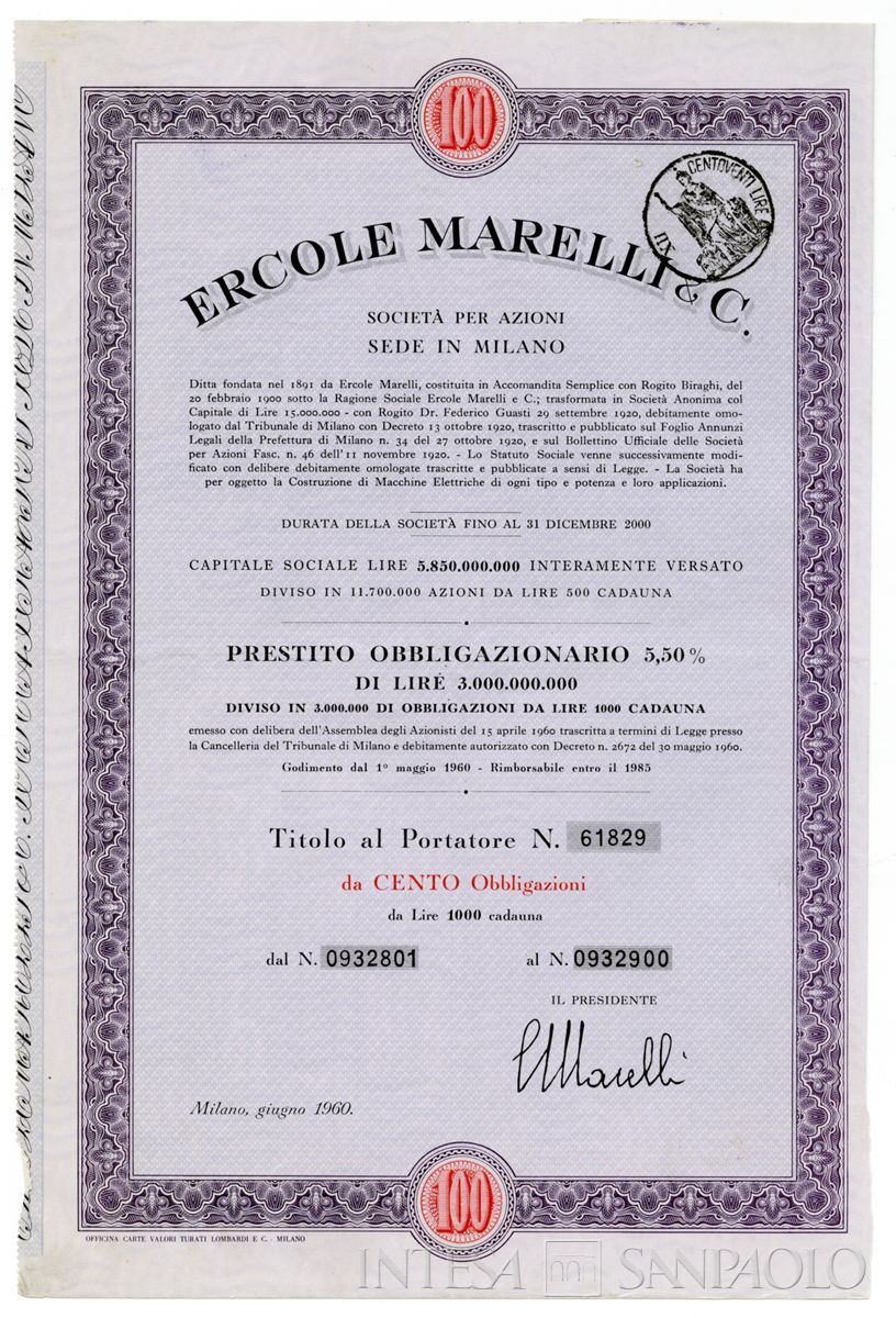 Ercole Marelli & C. SpA, certificati obbligazionari al portatore - recto b