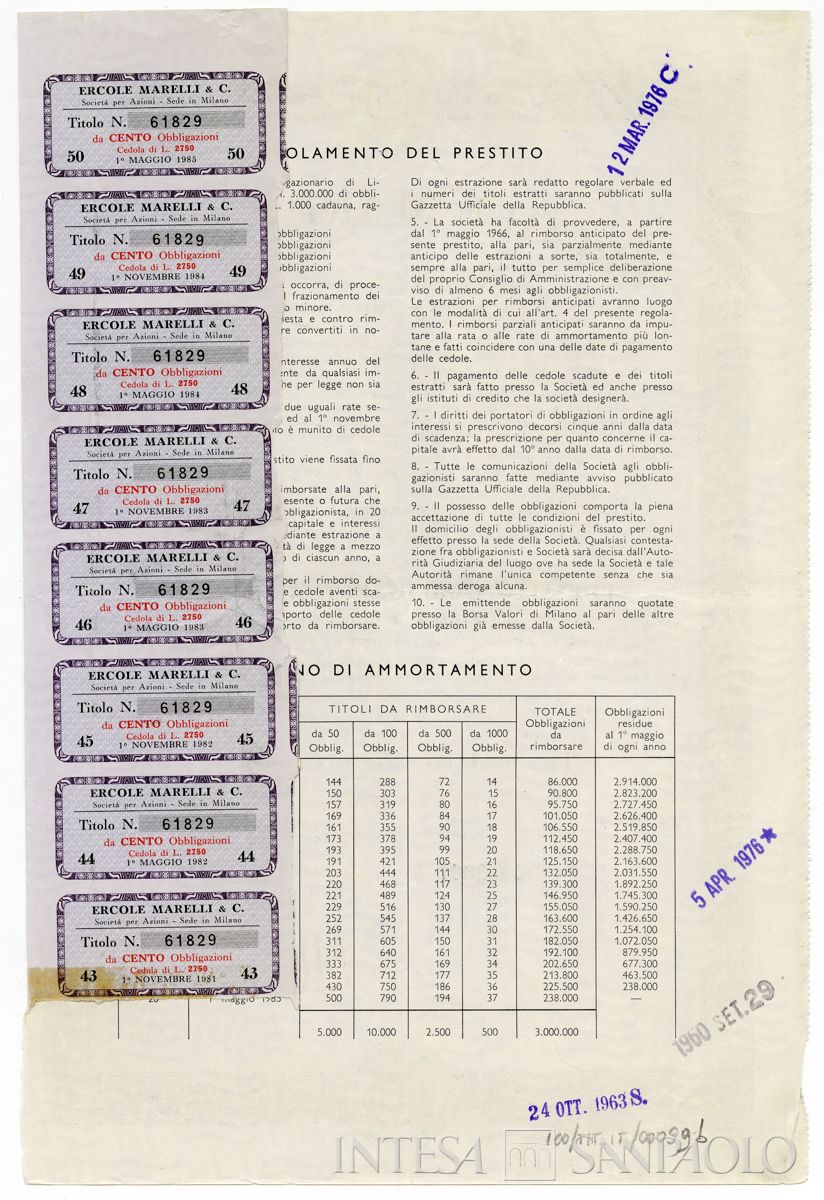 Ercole Marelli & C. SpA, certificati obbligazionari al portatore - verso b
