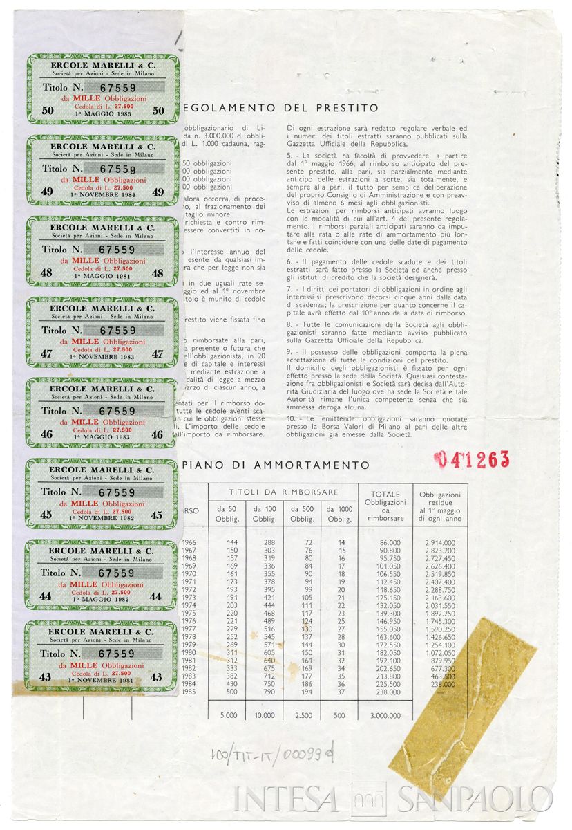 Ercole Marelli & C. SpA, certificati obbligazionari al portatore - verso d