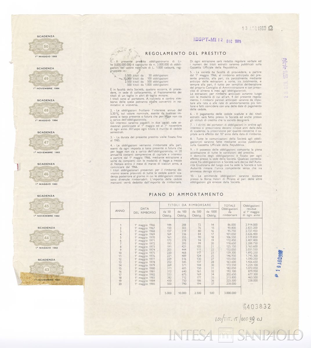 Ercole Marelli & C. SpA, certificati obbligazionari al portatore - verso a