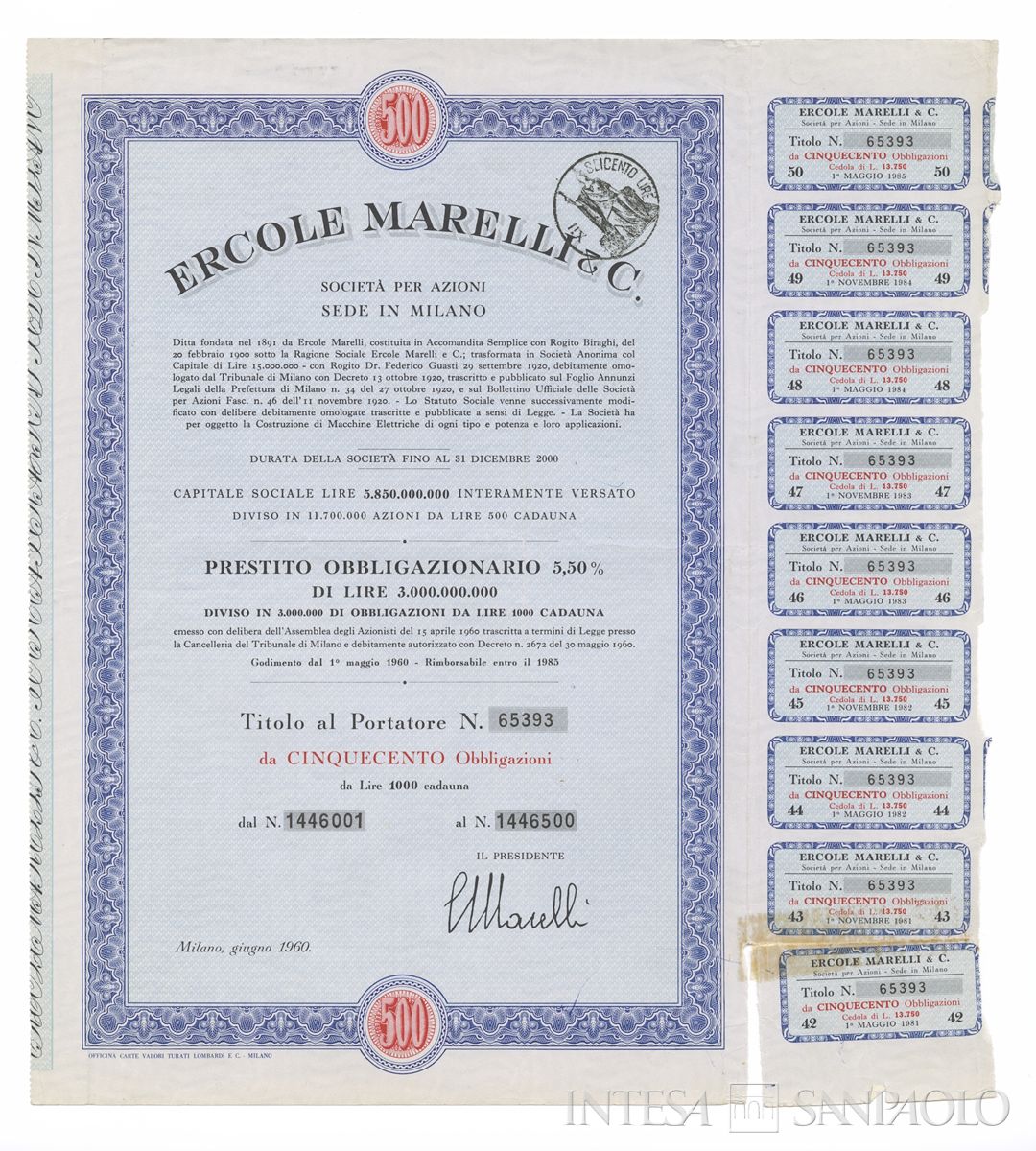 Ercole Marelli & C. SpA, certificati obbligazionari al portatore - recto c