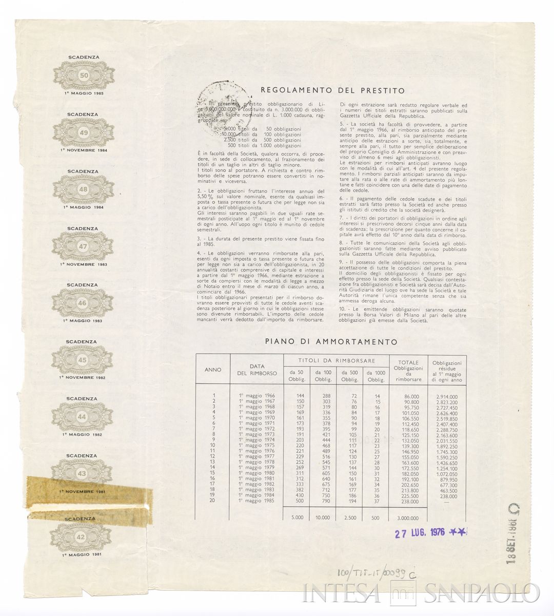 Ercole Marelli & C. SpA, certificati obbligazionari al portatore - verso c