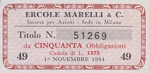 Ercole Marelli & C. SpA, certificati obbligazionari al portatore - dettaglio a