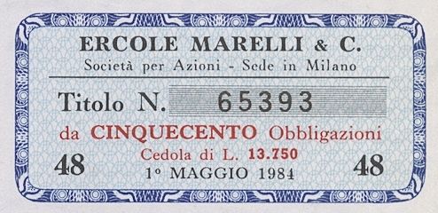 Ercole Marelli & C. SpA, certificati obbligazionari al portatore - dettaglio c