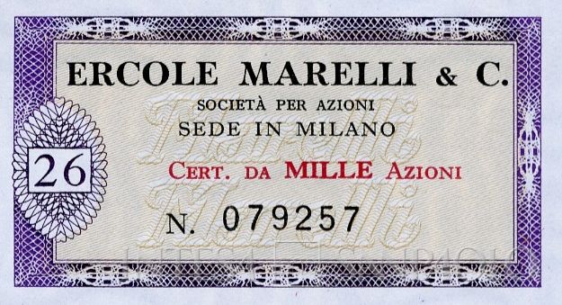 Ercole Marelli & C. SpA, certificato azionario nominativo - dettaglio